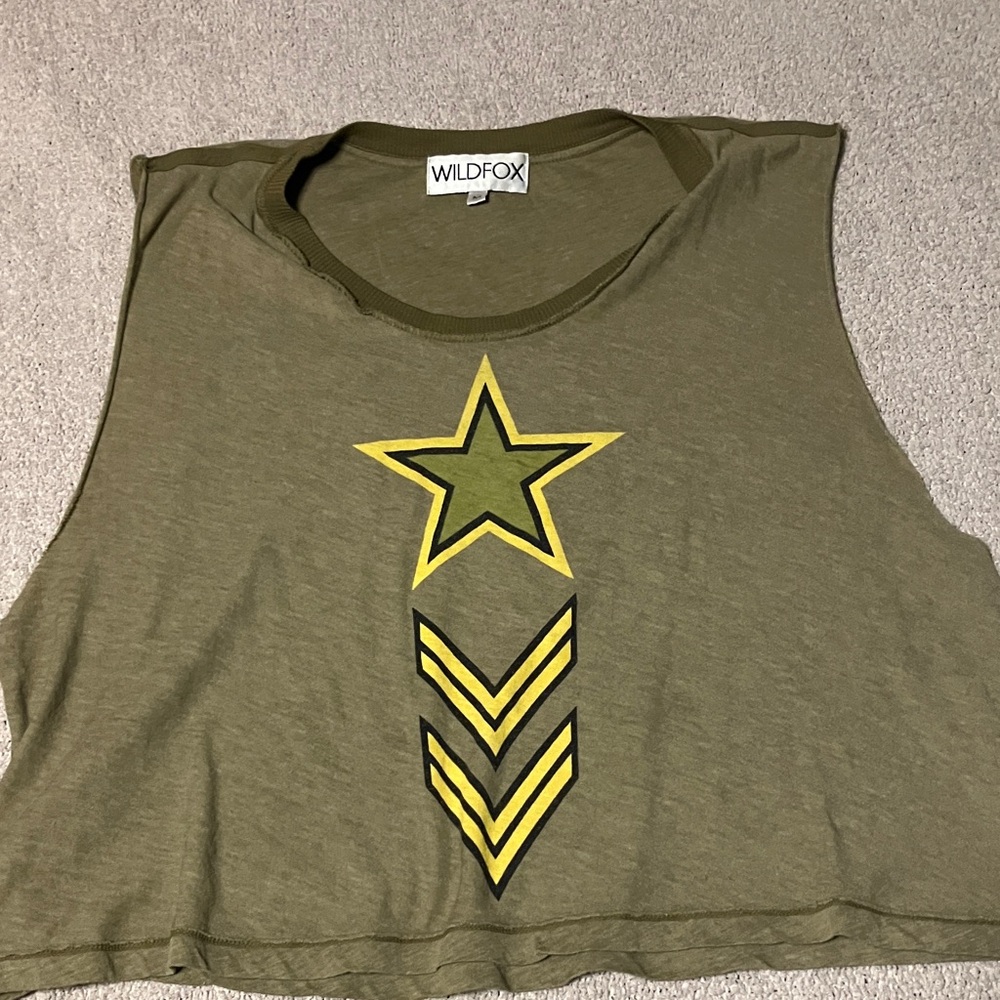 Wildfox Khaki Star Chevron Crop Top
